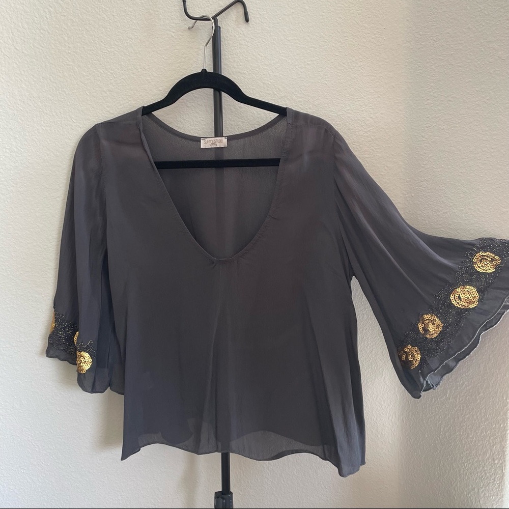 Grey Blouse With Gold Detailing